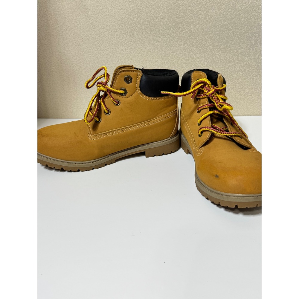 Wonder Nation Youth Size 2 Wheat Faux Nubuck Lace Up Work Boots Yellow Black New
